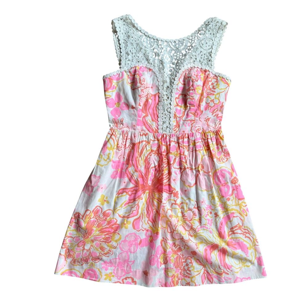 Lilly Pulitzer Summer Floral Dress Size 0 EUC Cocktail Party Pink Orange